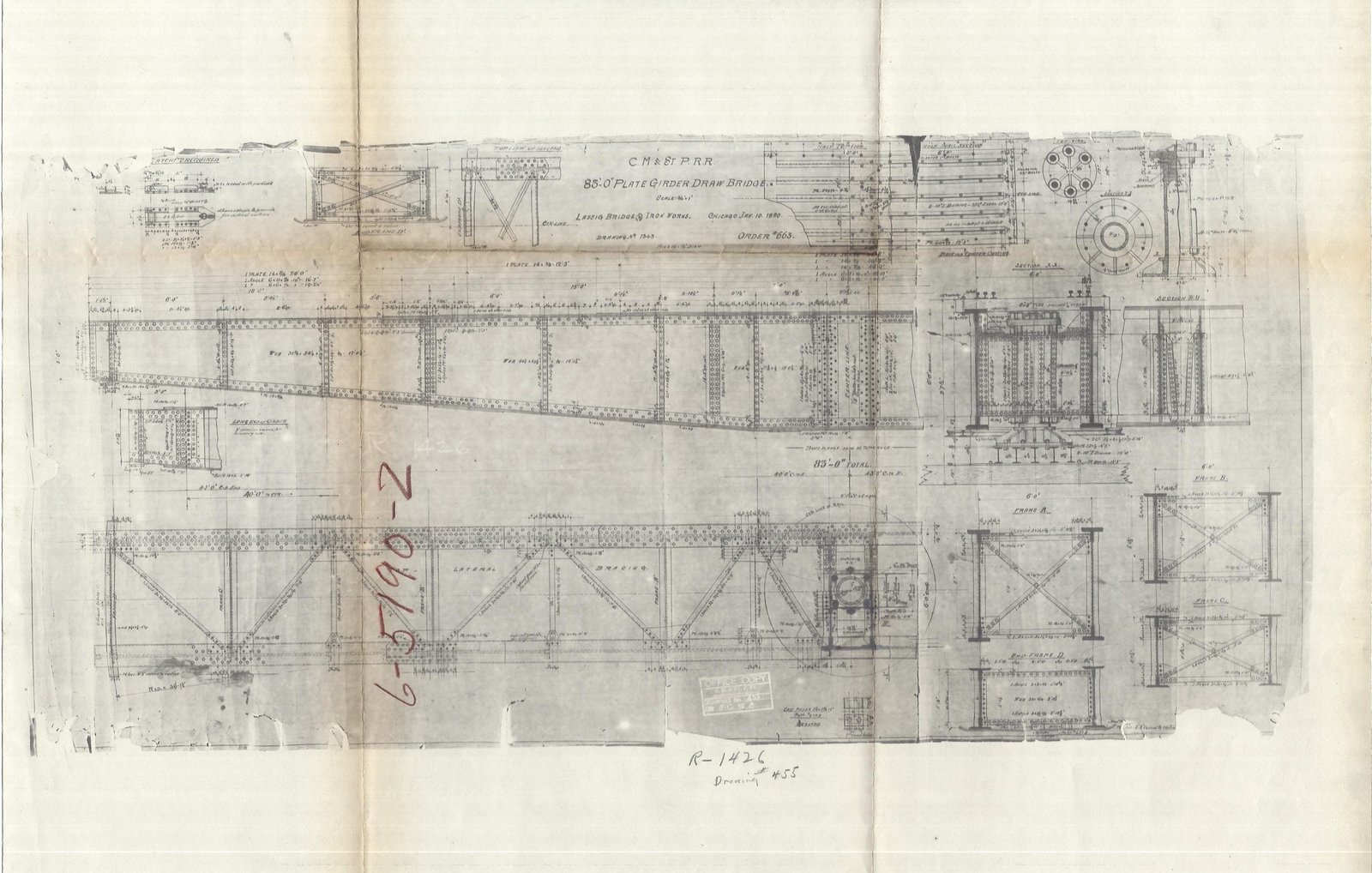 Drawing of main span.  Courtesy of Milwaukee Road Archives at the Milwaukee Public Library